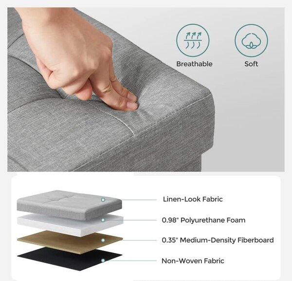 Sklopiva klupa za odlaganje kapaciteta 120 L, 110 x 38 x 38 cm, svijetlo siva