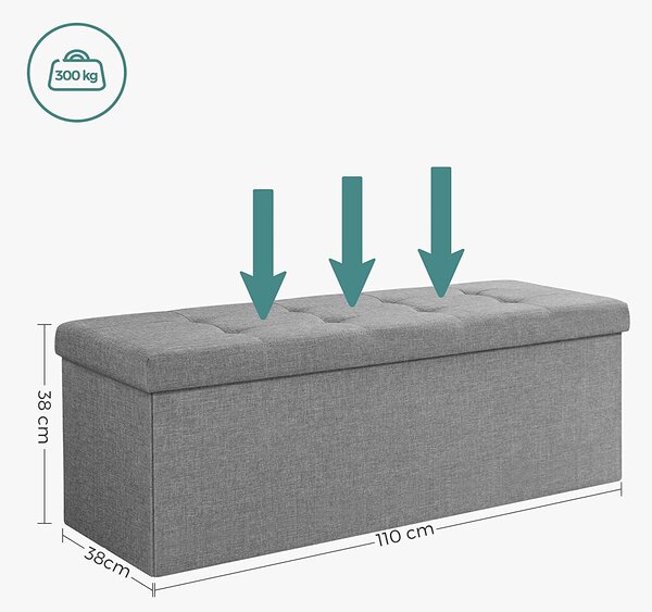 Sklopiva klupa za odlaganje kapaciteta 120 L, 110 x 38 x 38 cm, svijetlo siva