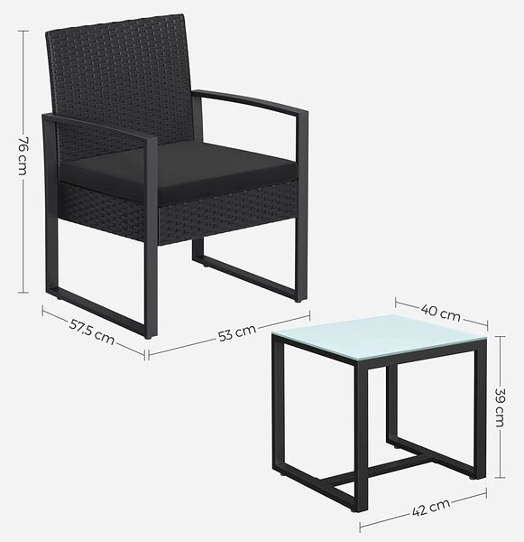 Set vrtnog namještaja, 53 x 76 x 57,5 cm, crni