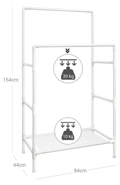 Metalni stalak za odjeću s 2 šipke i policom, 84 x 157 x 44,5 cm, bijeli | SONGMICS