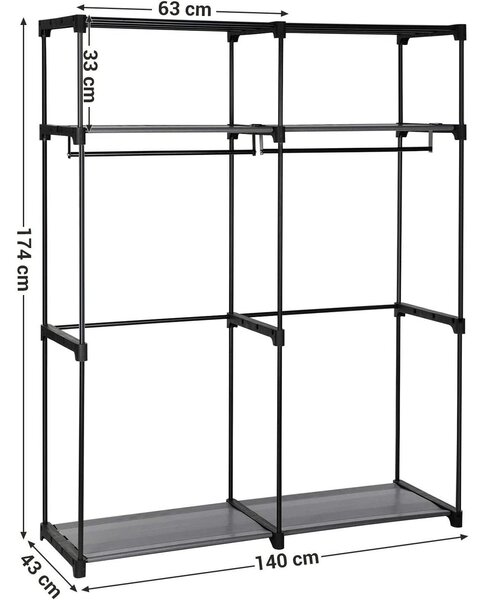 Ormar od tkanine, mobilni ormar, 140 x 43 x 174 cm, crni