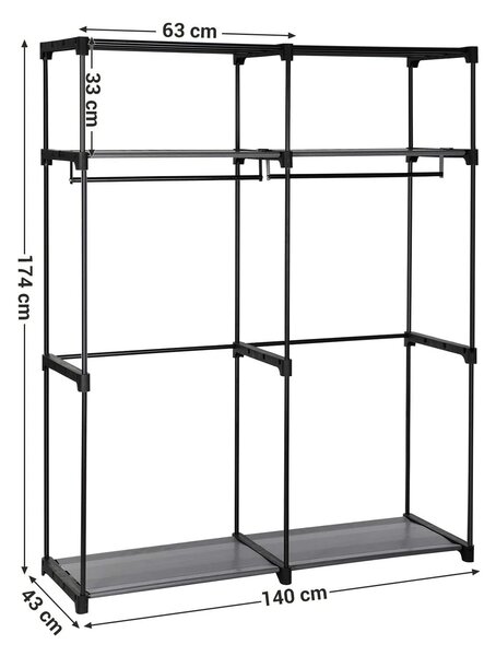 Ormar od tkanine, mobilni ormar, 140 x 43 x 174 cm, crni
