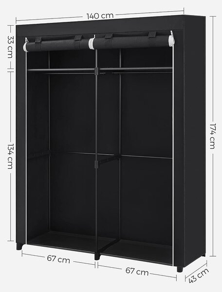 Ormar od tkanine, mobilni ormar, 140 x 43 x 174 cm, crni