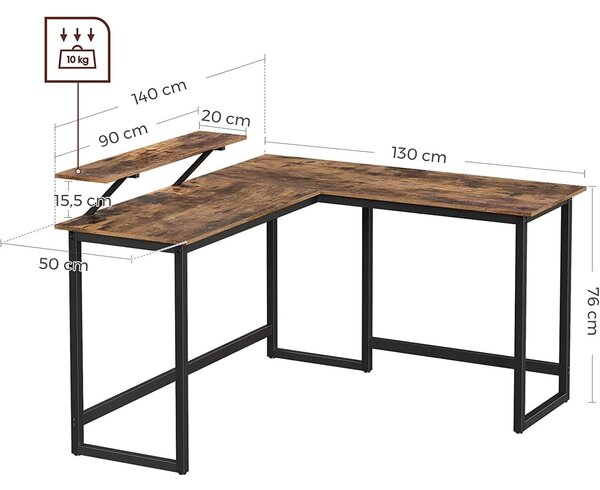 Računalni stol u obliku slova L, kutni stol 140 x 130 x 89 cm