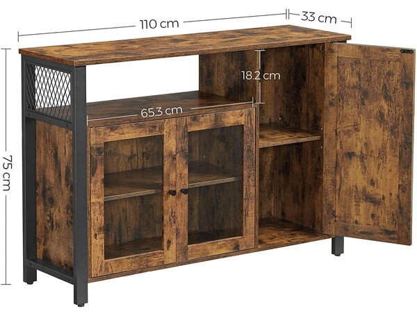 Ormar za odlaganje, švedski stol s 3 vrata, 110 x 75 x 33 cm, rustikalno smeđa i crna