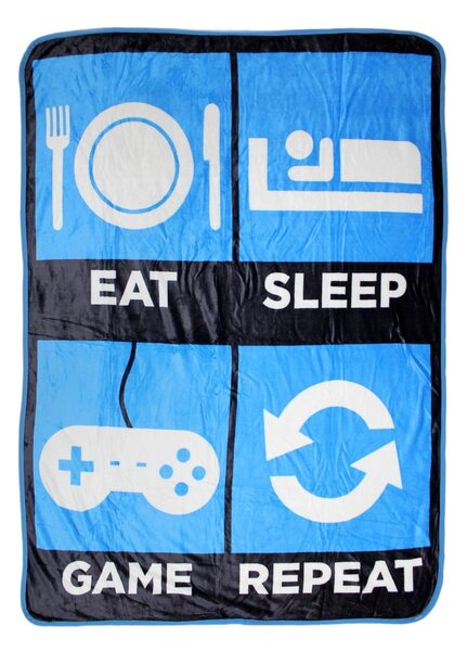 Plava deka za plažu Big Mouth Inc. Eat Sleep Game Repeat, 114 x 152 cm