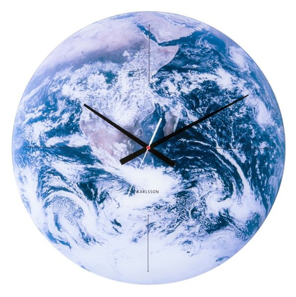 Zidni sat od plavog stakla Karlsson Earth, ø 60 cm