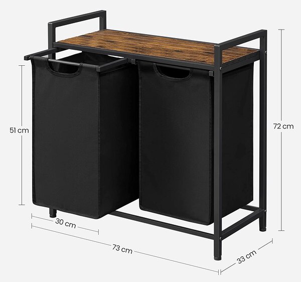 Košara za rublje, košara za rublje 2 x 46 litara, 73 x 33 x 72 cm, rustikalno smeđa - | VASAGLE