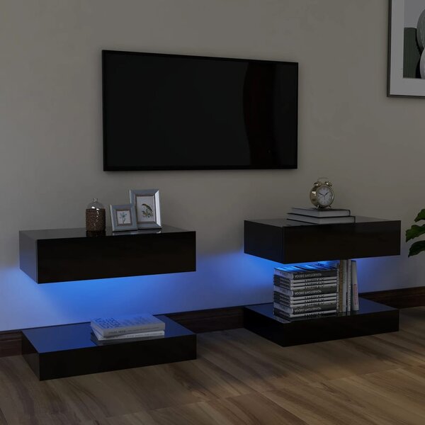 VidaXL TV ormarići s LED svjetlima 2 kom visoki sjaj crni 60 x 35 cm