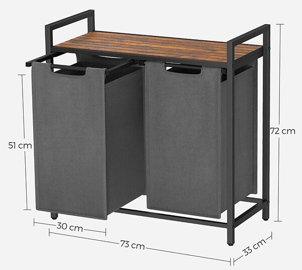 Košara za rublje, košara za rublje s 2 odjeljka, 2 x 46 litara, siva | VASAGLE