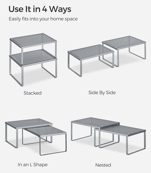 Kuhinjski stalak, organizator za začine, set od 2 komada 22,9 x 32,0 x 15,5 cm/21,8 x 32 x 13,7 cm, srebrni | SONGMICS