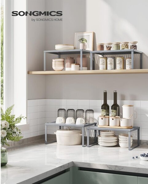Kuhinjski stalak, organizator za začine, set od 2 komada 22,9 x 32,0 x 15,5 cm/21,8 x 32 x 13,7 cm, srebrni | SONGMICS