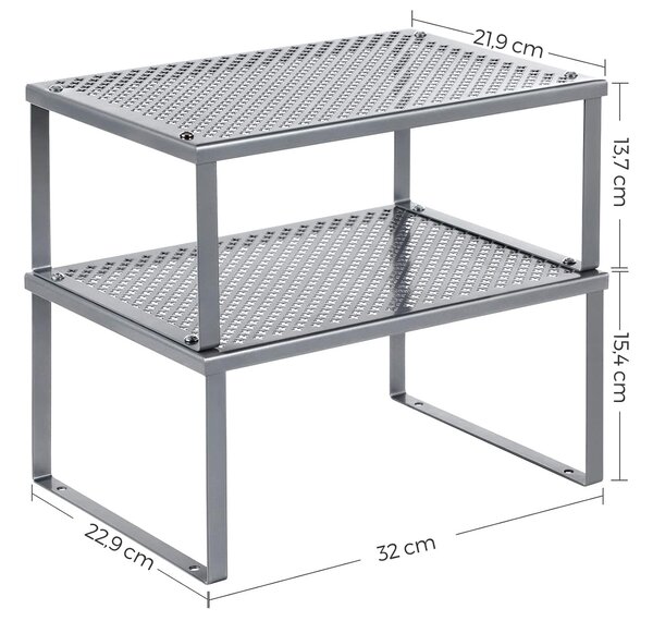 Kuhinjski stalak, organizator za začine, set od 2 komada 22,9 x 32,0 x 15,5 cm/21,8 x 32 x 13,7 cm, srebrni | SONGMICS