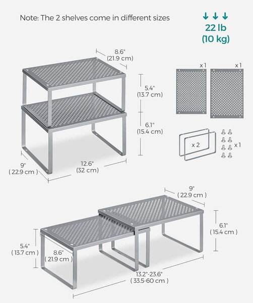 Kuhinjski stalak, organizator za začine, set od 2 komada 22,9 x 32,0 x 15,5 cm/21,8 x 32 x 13,7 cm, srebrni | SONGMICS