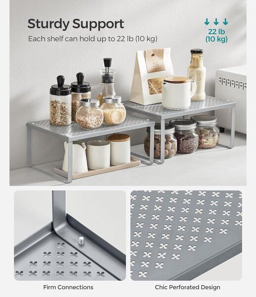 Kuhinjski stalak, organizator za začine, set od 2 komada 22,9 x 32,0 x 15,5 cm/21,8 x 32 x 13,7 cm, srebrni | SONGMICS