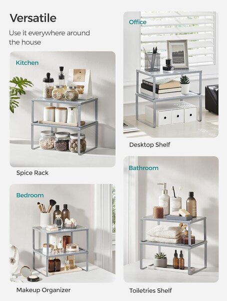 Kuhinjski stalak, organizator za začine, set od 2 komada 22,9 x 32,0 x 15,5 cm/21,8 x 32 x 13,7 cm, srebrni | SONGMICS
