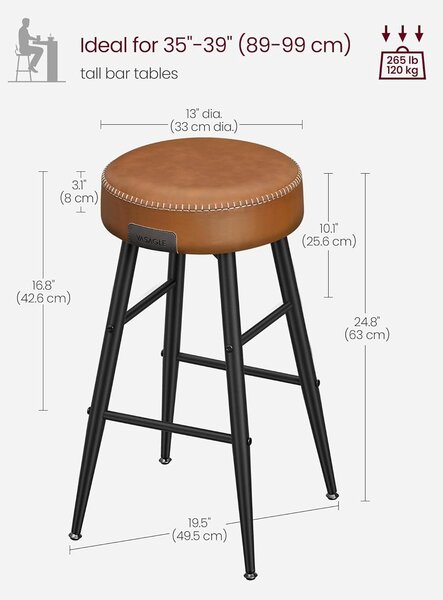 EKHO Set od 2 barske stolice, kuhinjske stolice, visine 63 cm, karamel smeđe