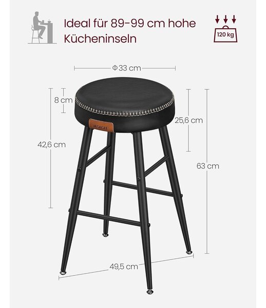 EKHO Set od 2 barske stolice, kuhinjske stolice, visine 63 cm, crne