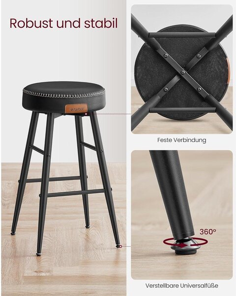 EKHO Set od 2 barske stolice, kuhinjske stolice, visine 63 cm, crne