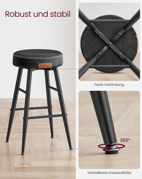 EKHO Set od 2 barske stolice, kuhinjske stolice, visine 63 cm, crne