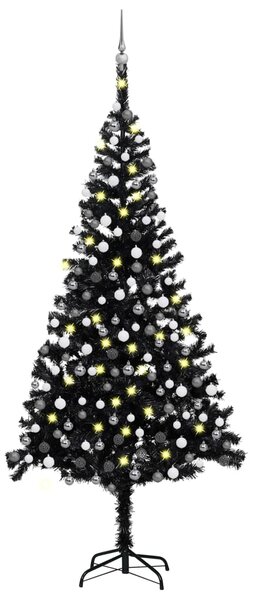 VidaXL Umjetno osvijetljeno božićno drvce s kuglicama crno 240 cm PVC