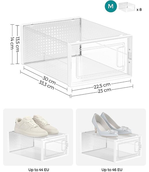 Set od 8 kutija za odlaganje cipela koje se mogu složiti, , prozirno-bijele | SONGMICS