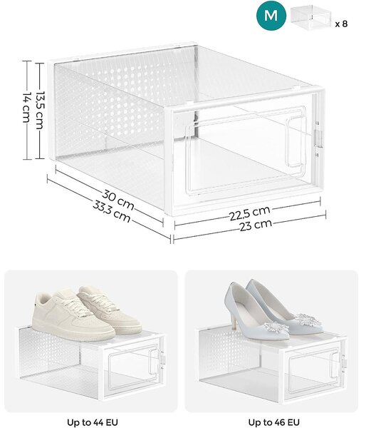 Set od 8 kutija za odlaganje cipela koje se mogu složiti, , prozirno-bijele | SONGMICS