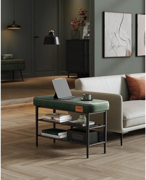 EKHO klupa za cipele sa sjedištem od umjetne kože, šumsko zelene boje | VASAGLE