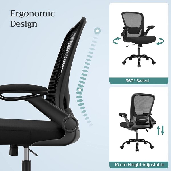 Uredska stolica sa sklopivim naslonima za ruke, ergonomska računalna stolica