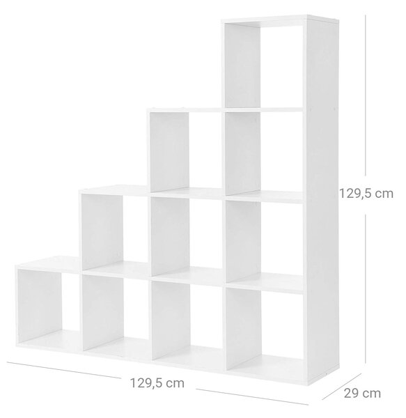 Polica za knjige, 10 kockastih polica, 129,5 x 29 x 129,5 cm Bijela | VASAGLE