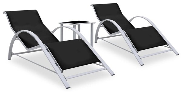 Ležaljke za sunčanje sa stolićem 2 kom aluminijske crne