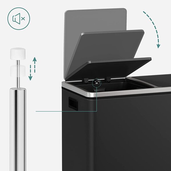 Airless metalna pedala dupla kanta za smeće, 2 x 30L, sa 15 vreća za smeće, crna | SONGMICS