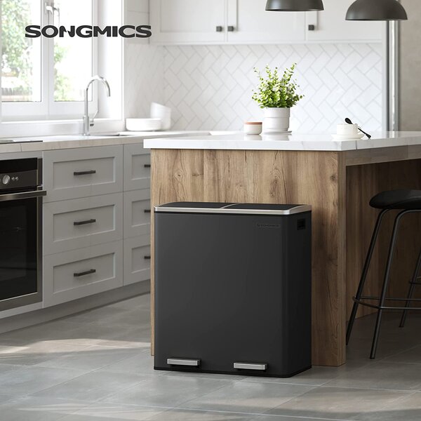 Airless metalna pedala dupla kanta za smeće, 2 x 30L, sa 15 vreća za smeće, crna | SONGMICS