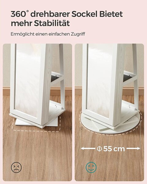 Okretni ormarić za nakit s ogledalom, na zaključavanje, svijetle boje drveta