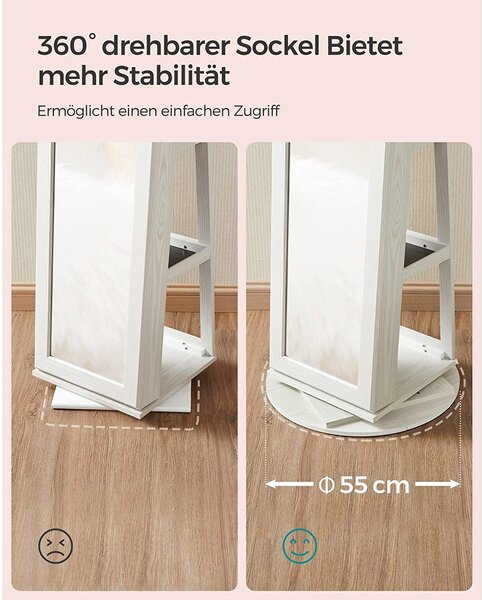 Okretni ormarić za nakit s ogledalom, na zaključavanje, svijetle boje drveta