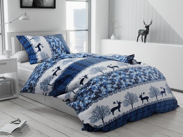 2x posteljina od mikropliša BOŽICNI SOBI plava + plahta od mikropliša SOFT 180x200 cm plava