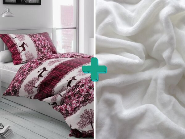 2x posteljina od mikropliša BOŽICNI SOBI bordo + plahta od mikropliša SOFT 180x200 cm bijela