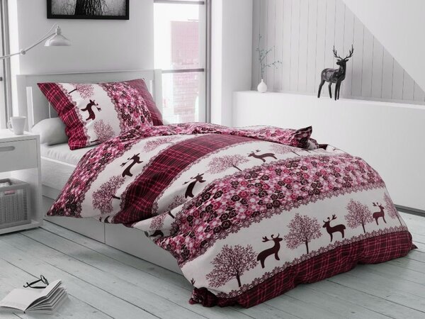 2x posteljina od mikropliša BOŽICNI SOBI bordo + plahta od mikropliša SOFT 180x200 cm bijela