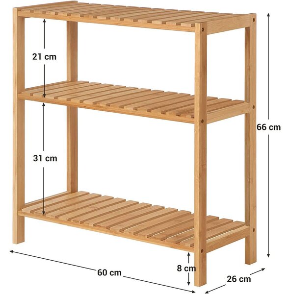 Polica za kupaonicu od prirodnog bambusa, 60 x 26 x 66 cm | SONGMICS
