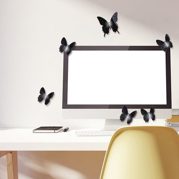 Set od 12 crnih samoljepljivih 3D naljepnica Ambiance Wall Butterflies
