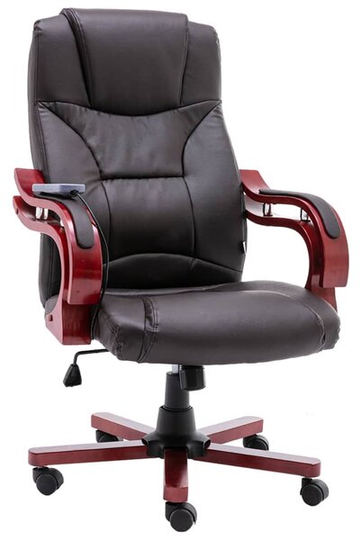 VidaXL Masažna uredska stolica od prave kože smeđa
