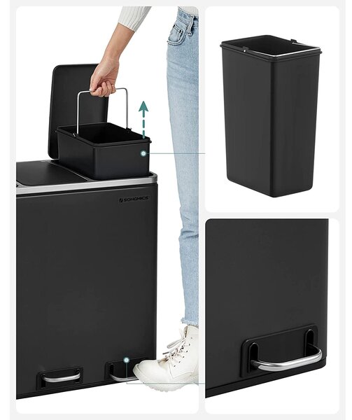 Kanta za otpatke s 3 pretinca 3 x 18 litara, 61,5 x 31,5 x 56 cm, crna