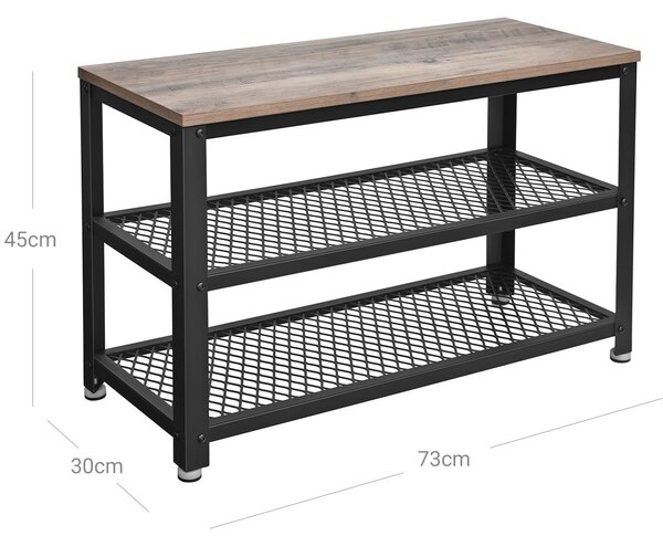 Klupa za cipele s 2 crne mrežaste police 73 x 30 x 45 cm, sivo-crna | VASAGLE