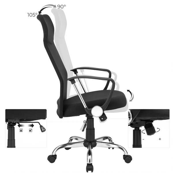 Uredska stolica, Ergonomska okretna stolica, 63 x (110-120) x 63 cm, crna