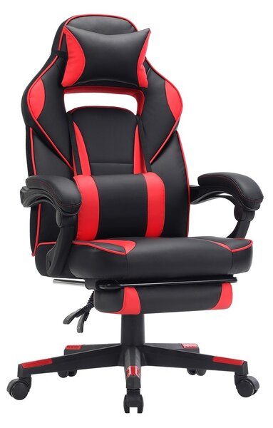 Ergonomska stolica s osloncem za noge i lumbalnim jastukom, crno crvena