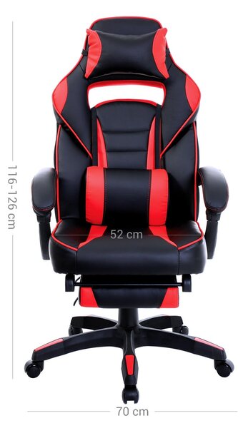 Ergonomska stolica s osloncem za noge i lumbalnim jastukom, crno crvena
