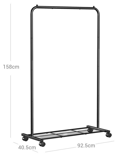 Metalni stalak za odjeću s kotačima, 92,5 x 158 x 40,5 cm, crni