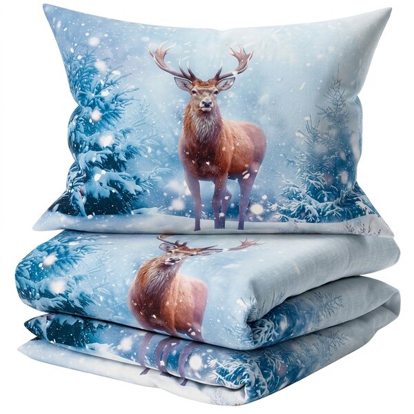 3D Pamučna posteljina SNOWY DEER plava + jastučnica 40x50 cm gratis Dimenzije posteljine: 70 x 90 cm | 140 x 200 cm
