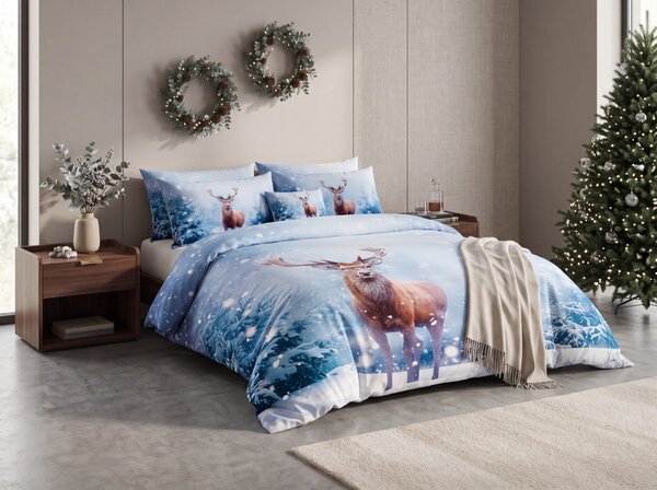 3D Pamučna posteljina SNOWY DEER plava + jastučnica 40x50 cm gratis Dimenzije posteljine: 70 x 90 cm | 140 x 200 cm