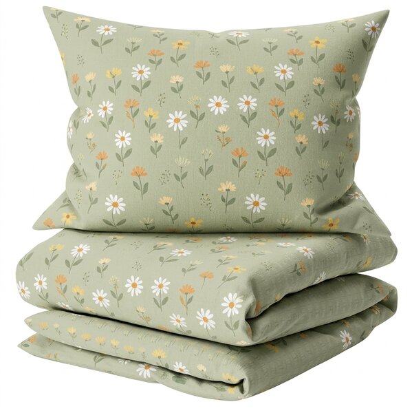 Posteljina za krevetić od Renforcé pamuka FLORAL NEST zelene boje Dimenzije posteljine: 45 x 65 cm | 90 x 135 cm